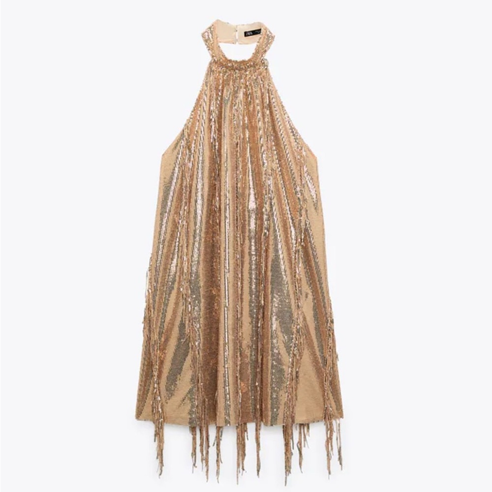Gold and Tan Halter Neck Dress